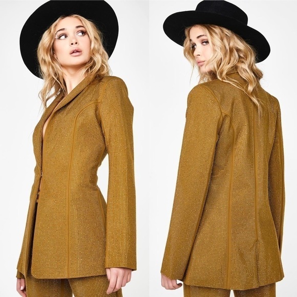 I.AM.GIA Mariah Rhinestone Encrusted Structured Blazer Jacket Gold NEW with tags - Picture 14 of 16